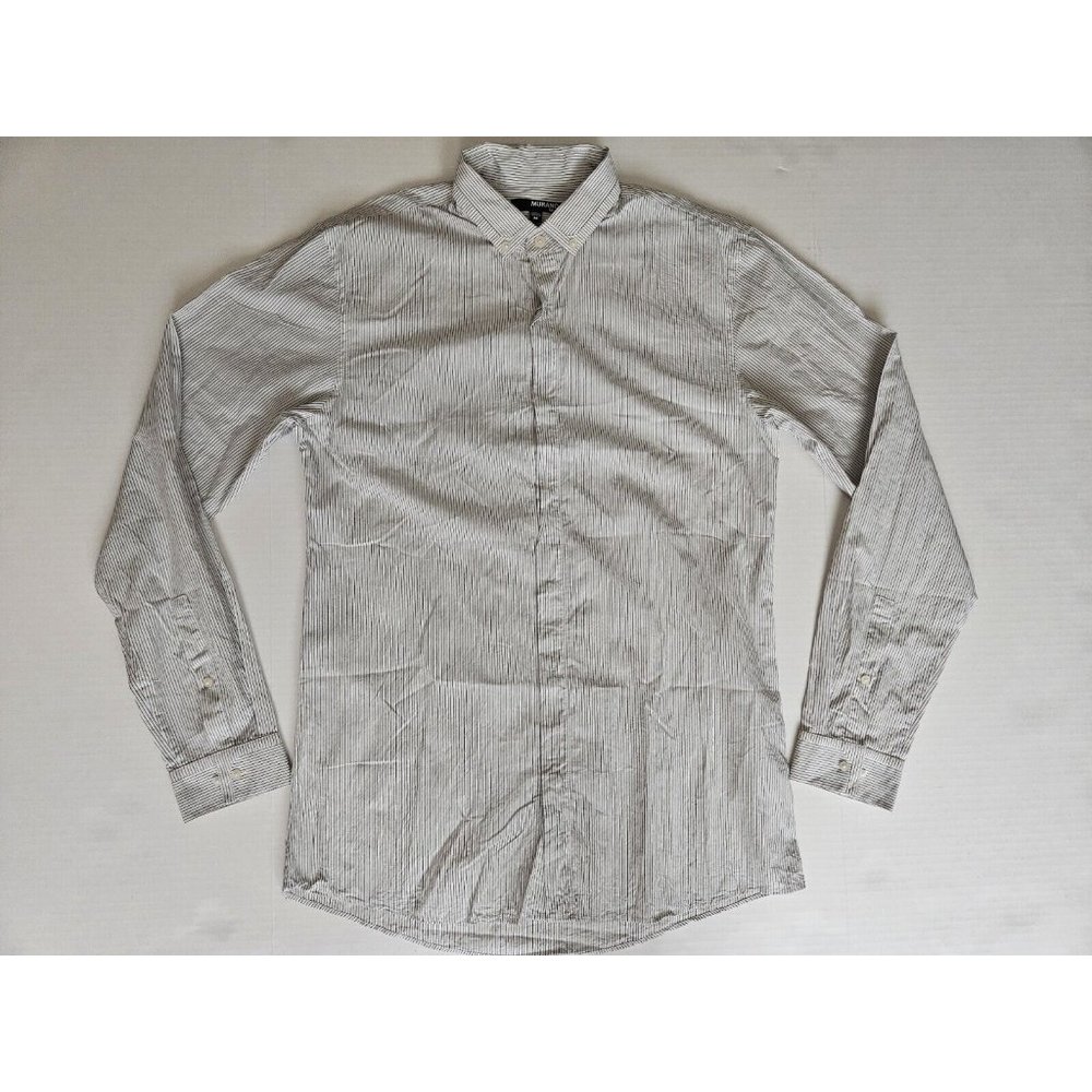 Murano Fitted Men's Long Sleeve Stripe Dress Shirt White Size M